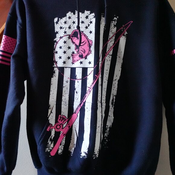 Black Hoodie with Pink and White Graphic - Picture 3 of 13